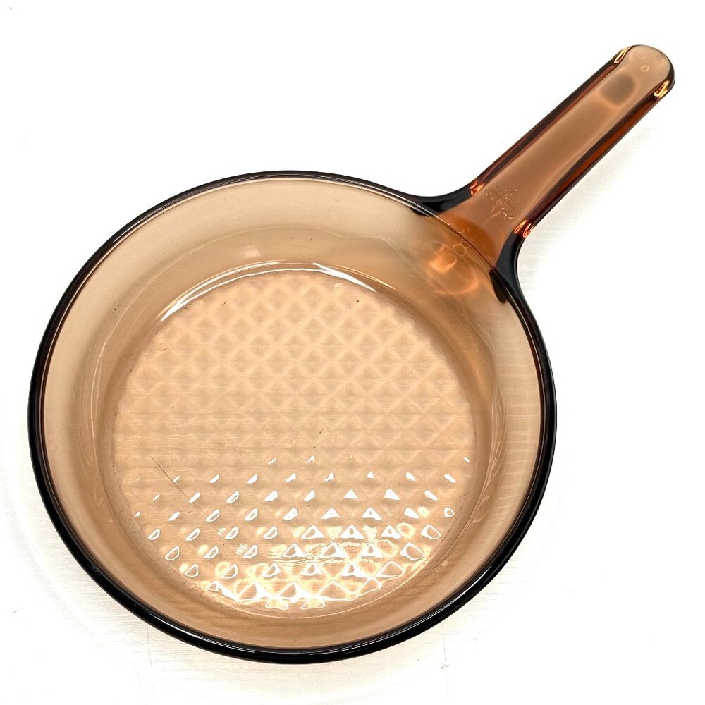 Vintage Corning Visions 7 Inch 6A Waffle Bottom Frying Pan Skillet Amber USA